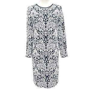Vince Camuto Black And White Print Long Sleeve Dress Size 10